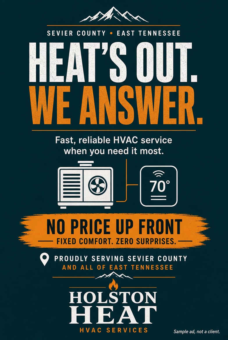 Sample HVAC ad: Heat's out. We answer.