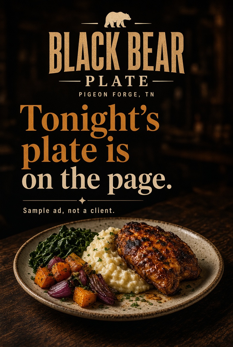 Sample restaurant ad: Tonight's plate is on the page.
